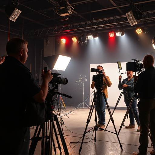 Achter de schermen op een filmset met belichting en camera's